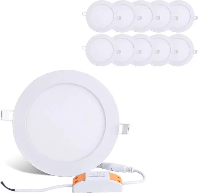Main image of 12W 6-inch Ultra-Thin Round LED Recessed Ceiling Panel Down Light with Driver, 1,000 Lumens, 80W Incandescent Equivalent, Home, Office, Commercial Lighting - Pack of 10, 6000K Cool White by DT