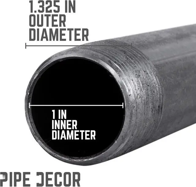 Alt view image 3 of 7 - Black Steel Plumbing Pipe, 4-Pack, Pre Cut Connector, Industrial Steel Grey Fits Standard One Inch Threaded Black Malleable Iron Fittings, Build Vintage DIY Furniture