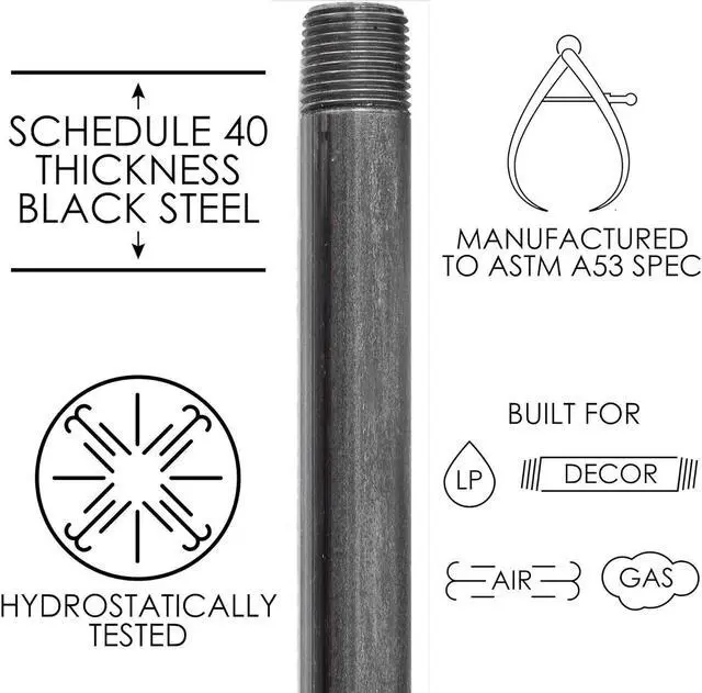 Alt view image 4 of 7 - Black Steel Plumbing Pipe, 4-Pack, Pre Cut Connector, Industrial Steel Grey Fits Standard One Inch Threaded Black Malleable Iron Fittings, Build Vintage DIY Furniture