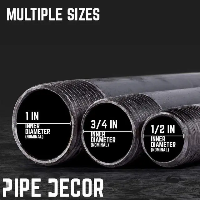 Alt view image 5 of 7 - Black Steel Plumbing Pipe, 4-Pack, Pre Cut Connector, Industrial Steel Grey Fits Standard One Inch Threaded Black Malleable Iron Fittings, Build Vintage DIY Furniture