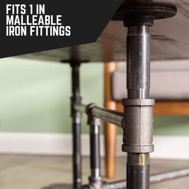 Alt view image 7 of 7 - Black Steel Plumbing Pipe, 4-Pack, Pre Cut Connector, Industrial Steel Grey Fits Standard One Inch Threaded Black Malleable Iron Fittings, Build Vintage DIY Furniture