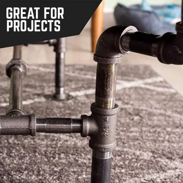 Alt view image 6 of 7 - Black Steel Plumbing Pipe, 4-Pack, Pre Cut Connector, Industrial Steel Grey Fits Standard One Inch Threaded Black Malleable Iron Fittings, Build Vintage DIY Furniture