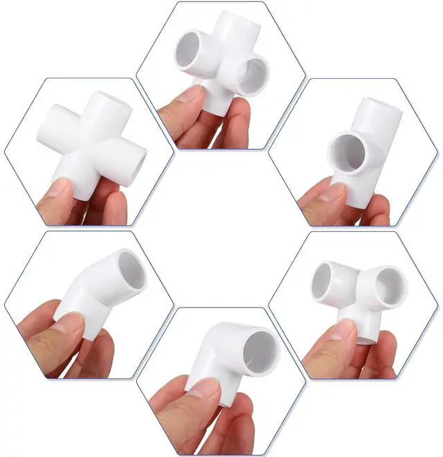 Alt view image 4 of 7 - 42 Pieces PVC Pipe Fittings Elbow Set Tent Connection Tee Heavy Duty PVC Elbow Fittings for Greenhouse Shed Pipe, Furniture Build and More (1 Inch)