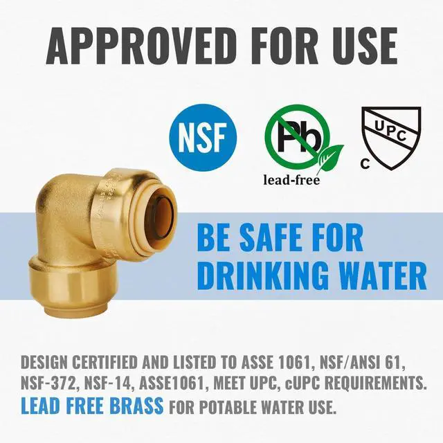 Alt view image 3 of 7 - 12-Pack PEX Elbow, 3/4-Inch Push Fit 90-Degree Plumbing Fitting Pipe Connector with Disconnect Clip, Push-to-Connect, Copper, CPVC, No Lead Brass