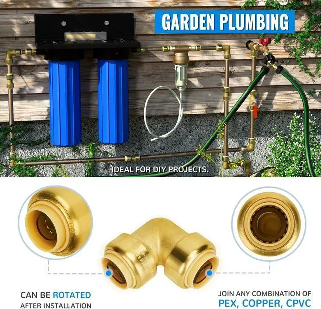 Alt view image 5 of 7 - 12-Pack PEX Elbow, 3/4-Inch Push Fit 90-Degree Plumbing Fitting Pipe Connector with Disconnect Clip, Push-to-Connect, Copper, CPVC, No Lead Brass