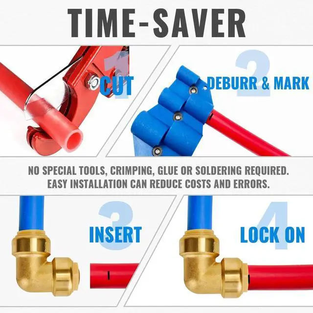 Alt view image 6 of 7 - 12-Pack PEX Elbow, 3/4-Inch Push Fit 90-Degree Plumbing Fitting Pipe Connector with Disconnect Clip, Push-to-Connect, Copper, CPVC, No Lead Brass