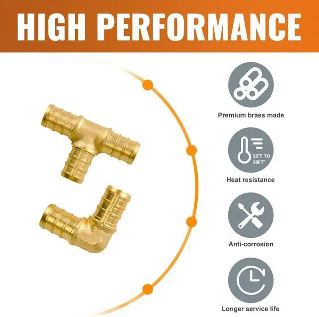 Alt view image 4 of 7 - 1/2 inch Pex Fittings, 50-Pack Brass Crimp Fittings, 90 Degree Elbow (25 PCS) + Tee (25 PCS) Kit, No Lead Pipe Connector