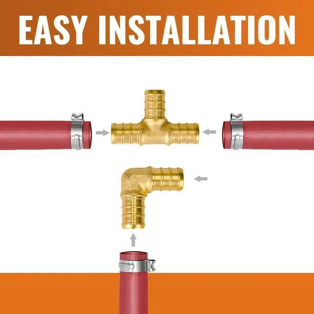 Alt view image 7 of 7 - 1/2 inch Pex Fittings, 50-Pack Brass Crimp Fittings, 90 Degree Elbow (25 PCS) + Tee (25 PCS) Kit, No Lead Pipe Connector