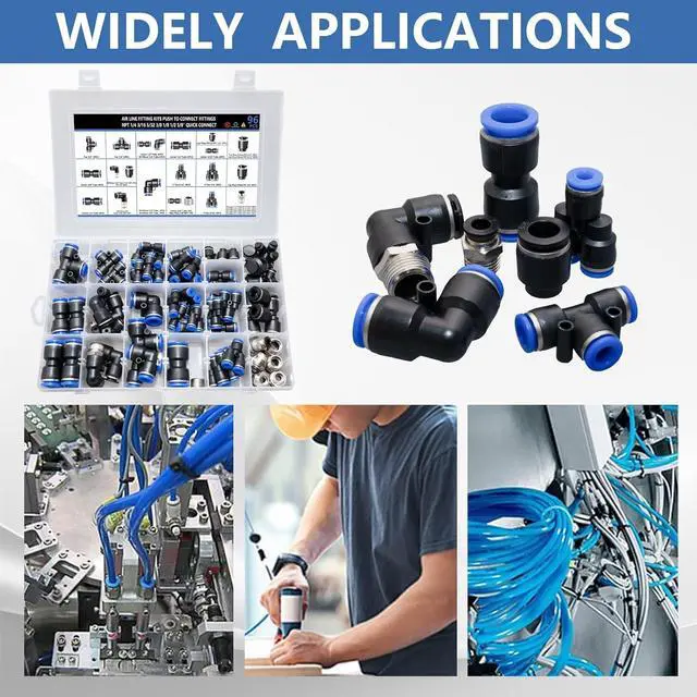 Alt view image 7 of 7 - 96Pcs Quick Connect Air Hose Fitting Kit, NPT 1/4,3/16, 5/32,3/8,1/8,1/2,5/8" Push To Connect Fittings Air Line Pneumatic Fittings Kit Connectors for Automotive Car or Industrial Workshops