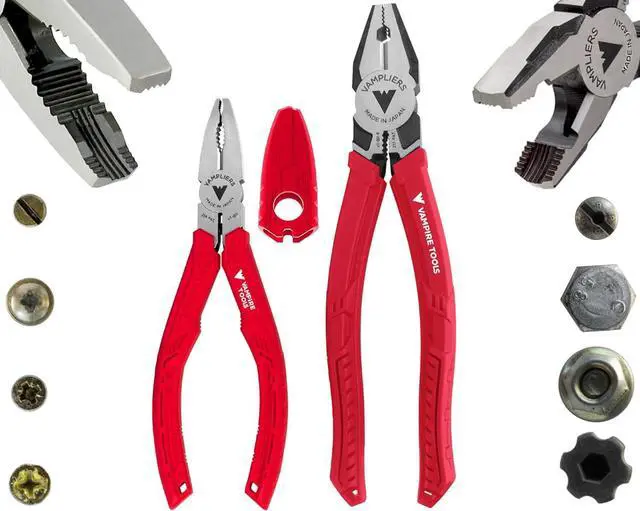 Main image of 2-Piece Stripped Screw Extractor Pliers Set. Made in Japan. 8" Heavy Duty Linesman Plier + 6.25" Multipurpose Screw Removal Pliers. High Carbon Steel.
