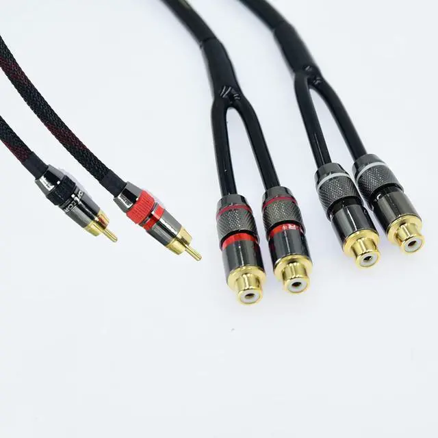 Alt view image 3 of 5 - 25ft Shielded RCA Splitter Subwoofer Stereo Audio Video Cable 1 Male to 2 Female Dual Speaker Y Adapter Connector Extension Cord 24k Gold Plated(2 Pack)
