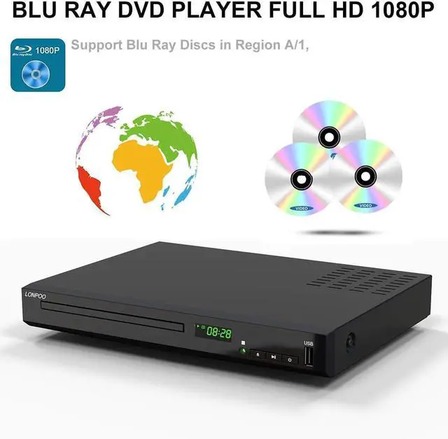 Alt view image 6 of 7 - HD Blu-Ray Disc Player for TV with HDMI and AV Cables, 1080P, Built-in PAL NTSC, Coaxial Output, USB Input