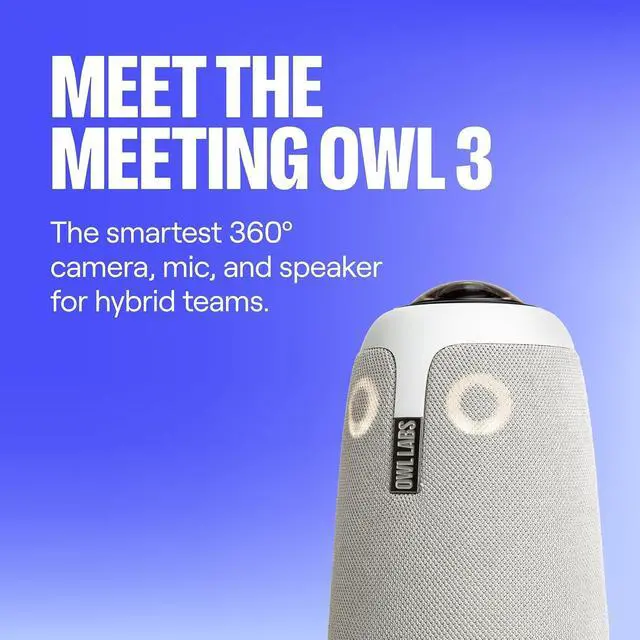 Alt view image 2 of 7 - Meeting Owl 3 - 360° 1080p HD Conference Room Camera, AI-Driven Speaker-Tracking, 18-Foot Mic Pickup - Certified for  Teams - Works with Zoom, Google Meet - Plug & Play Setup