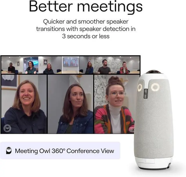 Alt view image 4 of 7 - Meeting Owl 3 - 360° 1080p HD Conference Room Camera, AI-Driven Speaker-Tracking, 18-Foot Mic Pickup - Certified for  Teams - Works with Zoom, Google Meet - Plug & Play Setup