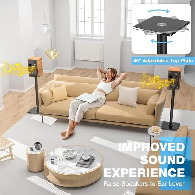 Alt view image 2 of 7 - Upgraded 45° Swivel Speaker Stands Pair for Surround Sound, Heavy Duty 28 Inch Bookshelf Speaker Stand Each Holds 22lbs Large Speaker, Floor Speaker Stand Built-in Cable Management, 1 Pair