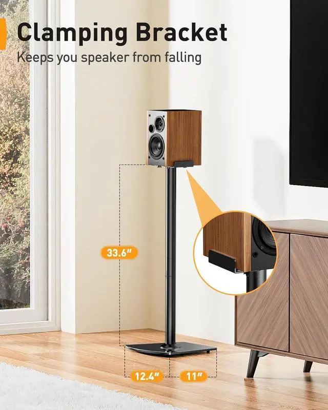 Alt view image 3 of 7 - Universal Speaker Stands Pair with Cable Management, 33.6 inch Speakers Stands for Bookshelf Speakers, Satellite Speakers & Surround Sound Speaker Holds to 22lbs (PGSS2)