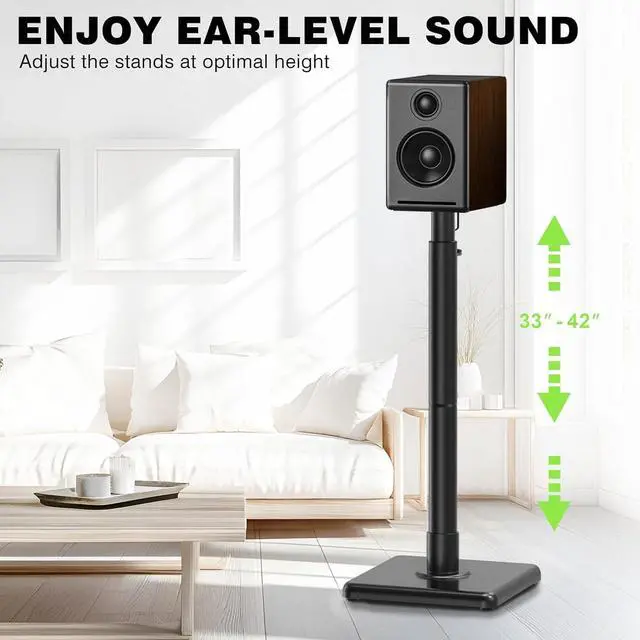 Alt view image 2 of 7 - Bookshelf Speaker Stands Pair, Height Adjustable Extends 32-42 inch for Rear Surround Sound Speakers, Floor Satellite Speaker Stands for Vizio Bose Sony JBL Klipsch Polk, Max Load 11 lbs