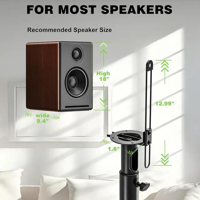 Alt view image 3 of 7 - Bookshelf Speaker Stands Pair, Height Adjustable Extends 32-42 inch for Rear Surround Sound Speakers, Floor Satellite Speaker Stands for Vizio Bose Sony JBL Klipsch Polk, Max Load 11 lbs