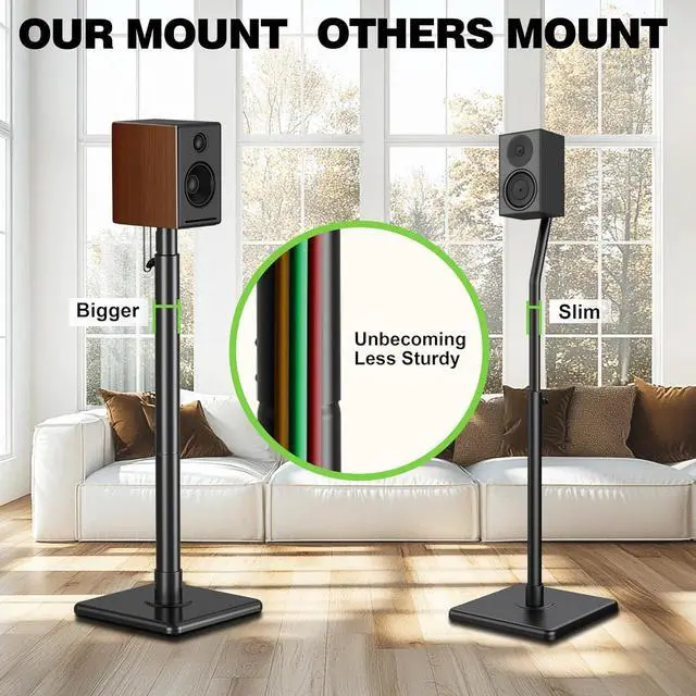 Alt view image 4 of 7 - Bookshelf Speaker Stands Pair, Height Adjustable Extends 32-42 inch for Rear Surround Sound Speakers, Floor Satellite Speaker Stands for Vizio Bose Sony JBL Klipsch Polk, Max Load 11 lbs