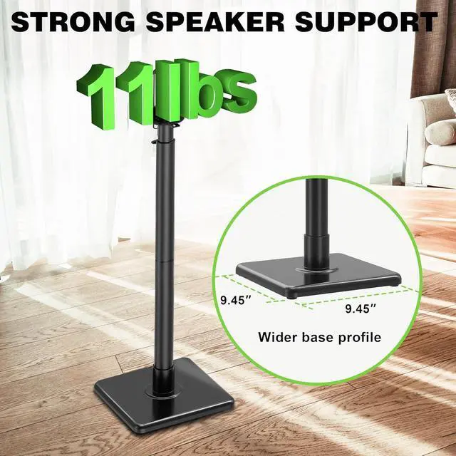 Alt view image 6 of 7 - Bookshelf Speaker Stands Pair, Height Adjustable Extends 32-42 inch for Rear Surround Sound Speakers, Floor Satellite Speaker Stands for Vizio Bose Sony JBL Klipsch Polk, Max Load 11 lbs