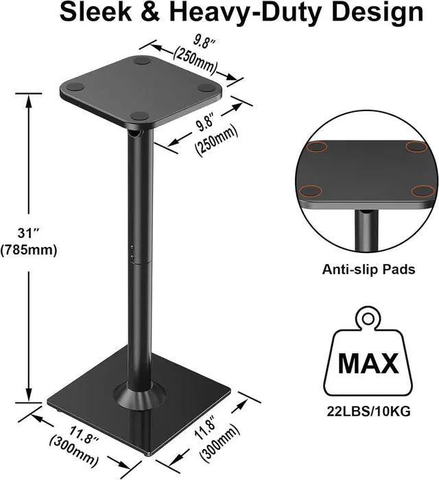 Alt view image 3 of 7 - Universal Speaker Stand Pair, 31 Inch Height Bookshelf Speaker Stands for Satellite Speaker Large Speaker Up to 22 lbs, Surround Sound Speaker Stand with Cable Management, Black, YD5022