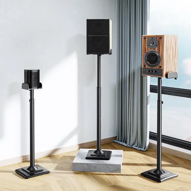 Alt view image 2 of 7 - Universal Speakers Stands Pair 34" to 43.3" Height Adjustable Holds Bookshelf Speakers Satellite Speakers Up to 11LBS Cable Concealing 1 Pair Spring-Loaded Plate Extends to 10" MU9138 Black