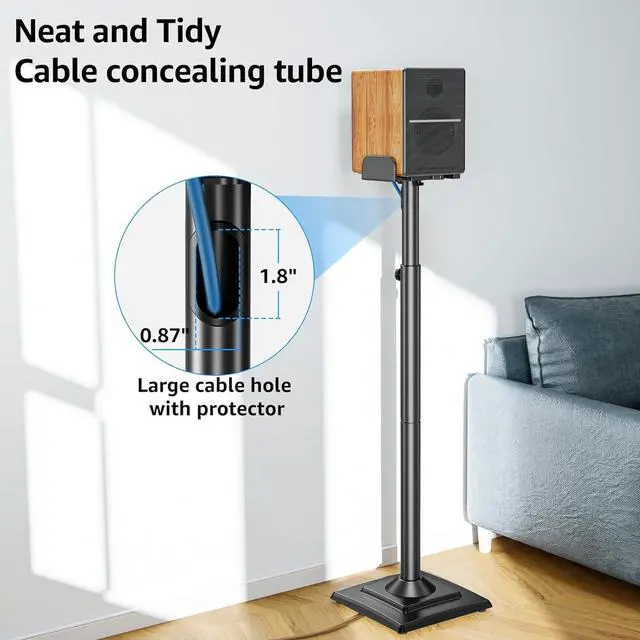 Alt view image 5 of 7 - Universal Speakers Stands Pair 34" to 43.3" Height Adjustable Holds Bookshelf Speakers Satellite Speakers Up to 11LBS Cable Concealing 1 Pair Spring-Loaded Plate Extends to 10" MU9138 Black