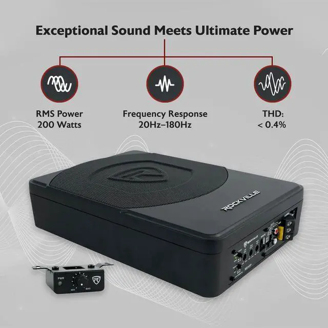 Alt view image 2 of 7 - SS10P 800W Slim Under-Seat Active Car/Truck Subwoofer, Deep Bass, Built-in Amplifier, Remote Control, Perfect for Car Audio Enthusiasts