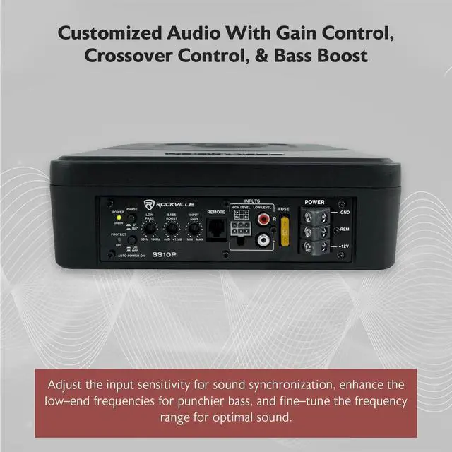 Alt view image 6 of 7 - SS10P 800W Slim Under-Seat Active Car/Truck Subwoofer, Deep Bass, Built-in Amplifier, Remote Control, Perfect for Car Audio Enthusiasts