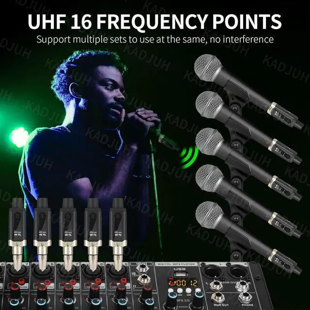 Alt view image 4 of 7 - Wireless XLR Transmitter and Receiver& Wireless Guitar Transmitter Receiver,Rechargeable Mic Adapter 16 Channels 196ft Range for Dynamic Microphone,Audio Mixer,Electric Guitar Bass