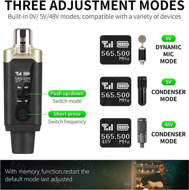 Alt view image 6 of 7 - Wireless XLR Transmitter and Receiver& Wireless Guitar Transmitter Receiver,Rechargeable Mic Adapter 16 Channels 196ft Range for Dynamic Microphone,Audio Mixer,Electric Guitar Bass
