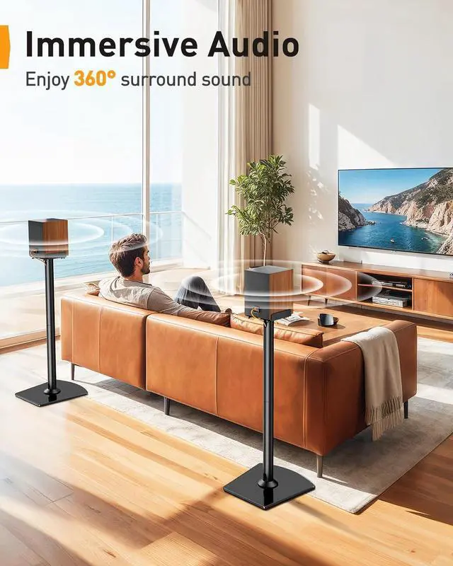 Alt view image 6 of 7 - Universal Speaker Stands Pair with Cable Management, 33.6 inch Speakers Stands for Bookshelf Speakers, Satellite Speakers & Surround Sound Speaker Holds to 22lbs (PGSS2)