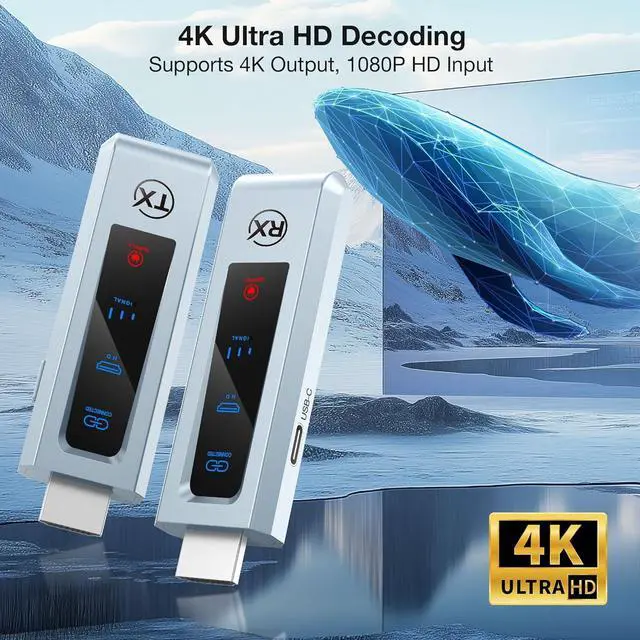 Alt view image 6 of 7 - Wireless HDMI Transmitter and Receiver, HD Extender Plug & Play Portable 2.4G/5G with LED Screen Wireless HDMI Kit for Streaming Video and Audio to Monitor from Laptop/PC/TV Box/Projector