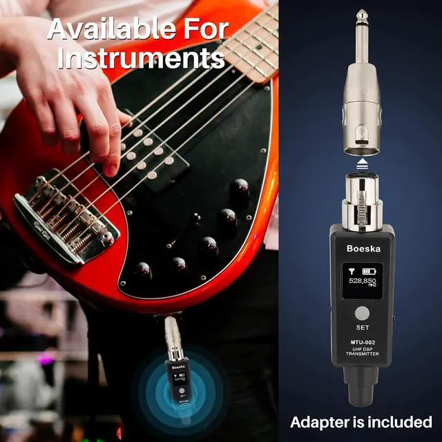 Alt view image 6 of 7 - Wireless XLR Transmitter and Receiver, UHF XLR Adapter System for Dynamic Microphone Guitar, 48k Sampling Frequency, 100 Feet Range