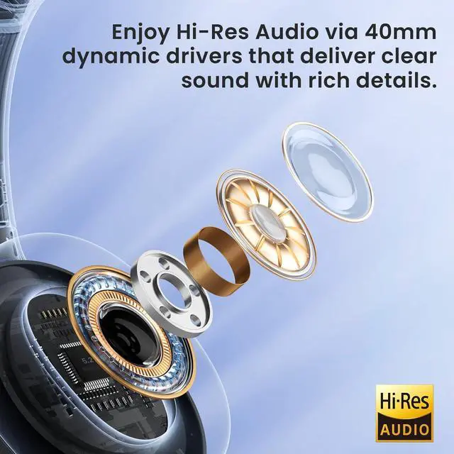 Alt view image 6 of 7 - S35 Hybrid Active Noise Cancelling Headphones, Wireless Over-Ear Headphones Bluetooth 5.2, 40H ANC Playtime, Clear Call