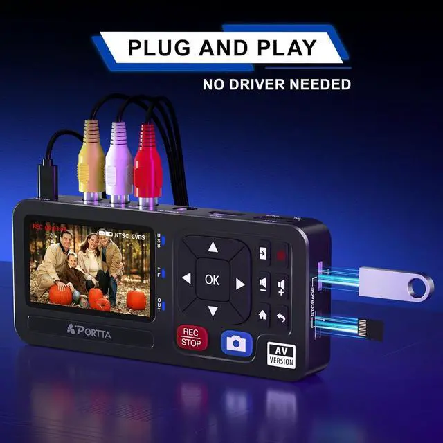 Alt view image 3 of 7 - Portta VHS to Digital Converter, Video to Digital Recorder with Remote, RCA to HDMI Converter Compatible with VHS, VCR, DVR, DVD, Cassette, Hi8, Mini DV Players, Camcorder, Gaming Consoles