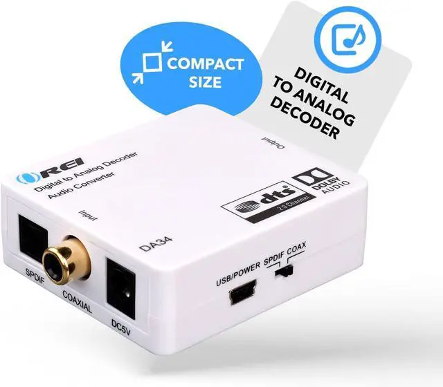 Alt view image 2 of 7 - Digital to Analog Audio Decoder by OREI, Convert & Decode Dolby Digital Audio SPDIF/Coaxial 5.1-Channel Input to RCA L/R/3.5mm Headphone Output Converter (DA34)