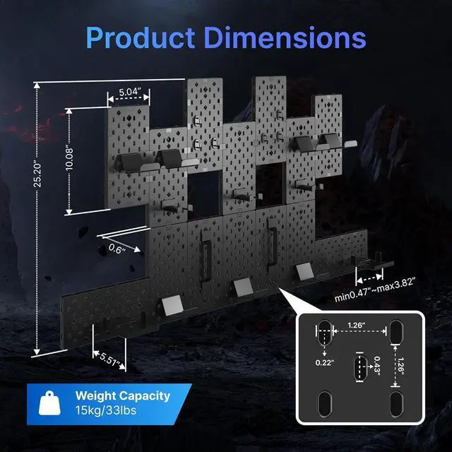 Alt view image 6 of 7 - Controller and Headphone Holder Wall Mount, Modular Gaming Pegboard with Accessories, Controller Stand for Xbox PS5 PS4 Switch, Video Game Storage, Disc Shelf Organizer, 14pcs Pegboard, Black