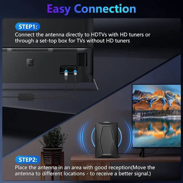 Alt view image 7 of 7 - TV Antenna Indoor Antenna for Smart TV Long Range Reception HD Digital Antenna Outdoor with Amplifier Signal Booster for Local Channels Supports 4K 1080p
