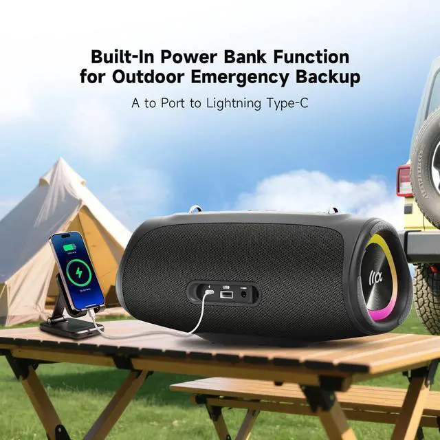 Alt view image 5 of 7 - Portable Loud Bluetooth Speaker, 60W Large Subwoofer Wireless Bluetooth 5.3 with Powerbank USB Charge Out,Waterproof IPX7,Rugged Outdoor Boombox for Party,Beach,Golf Life,Pool, Shower,Bike Use