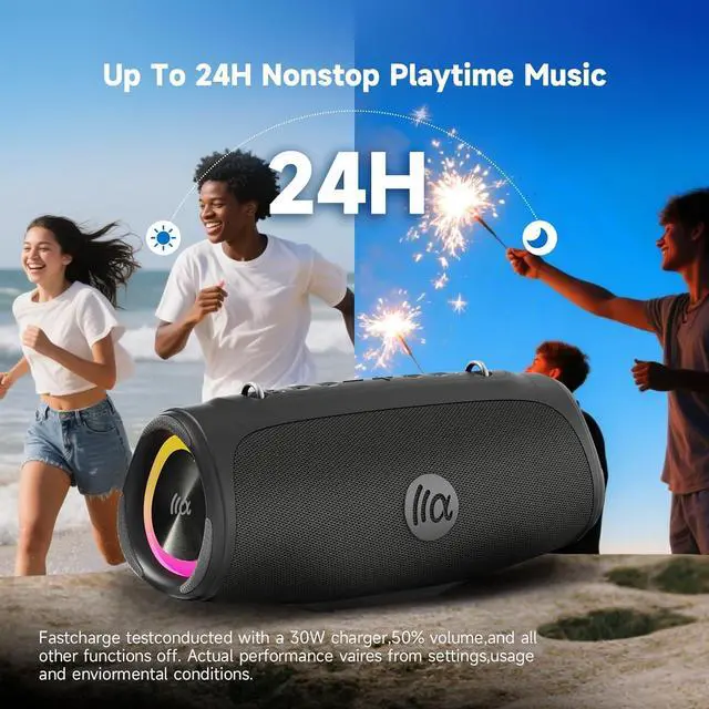 Alt view image 4 of 7 - Portable Loud Bluetooth Speaker, 60W Large Subwoofer Wireless Bluetooth 5.3 with Powerbank USB Charge Out,Waterproof IPX7,Rugged Outdoor Boombox for Party,Beach,Golf Life,Pool, Shower,Bike Use