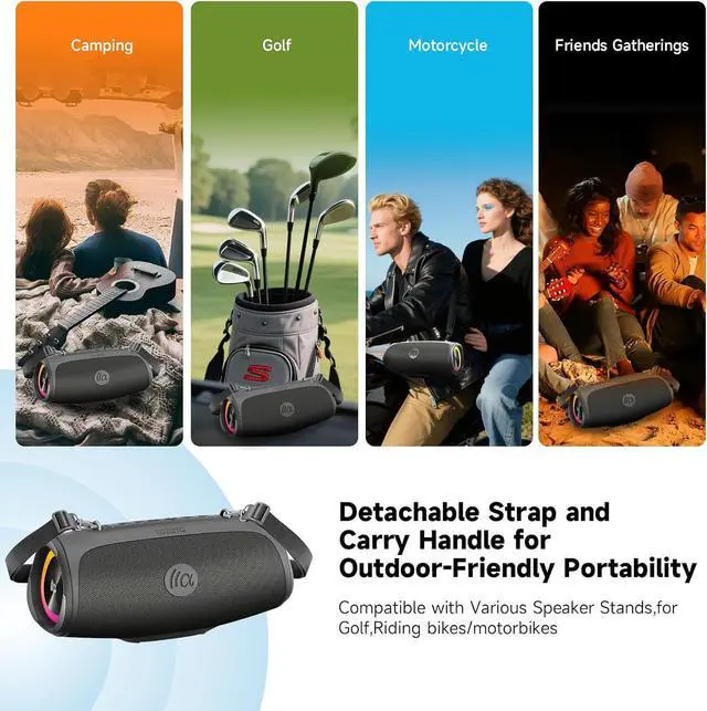 Alt view image 7 of 7 - Portable Loud Bluetooth Speaker, 60W Large Subwoofer Wireless Bluetooth 5.3 with Powerbank USB Charge Out,Waterproof IPX7,Rugged Outdoor Boombox for Party,Beach,Golf Life,Pool, Shower,Bike Use