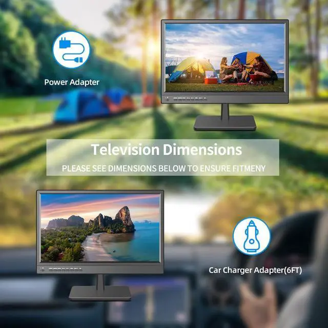 Alt view image 7 of 7 - 17 inch TV,Small HD Widescreen LED with Antenna,Digital ATSC Tuner-Free HD Local Channels,HDMI VGA USB Port,12 Volt Charger Cable/AC Power TV for Camping,Caravan and Kitchen