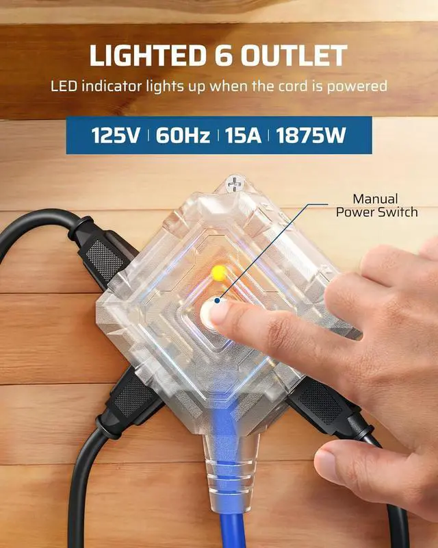 Alt view image 2 of 7 - 60FT Extension Cord Reel, Retractable Cord Reel, Twist-lock Stopper, 12/3C SJTOW, 6 Grounded Outlets, Retractable Extension Cord, 15A Circuit Breaker, Heavy Duty Power Cord, ETL Listed