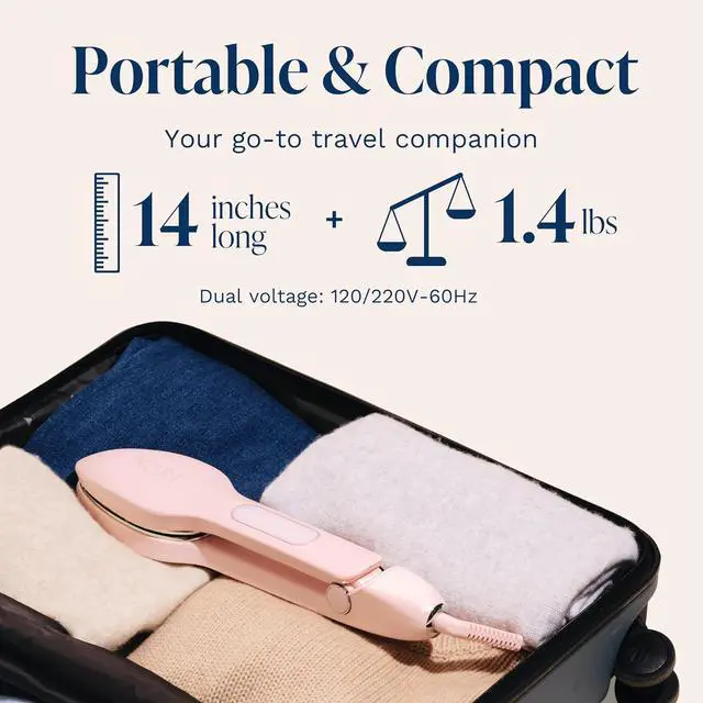 Alt view image 5 of 6 - Press Travel Steam Iron - Handheld Iron With Optional Steam Feature - No Ironing Board Required - Easy to Use w/ 6 Fabric Settings - Removes Wrinkles - Mothers Day Gifts for Mom - Pink