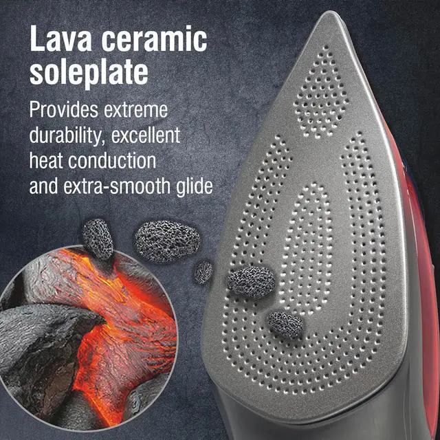 Alt view image 2 of 7 - Steam Iron for Clothes with 8 Retractable Cord, 1700 Watts, 3-Way Auto Shutoff, 400+ Holes, Professional Grade, Temperature Control Dial, Lava Infused Ceramic Soleplate, Black (13113)