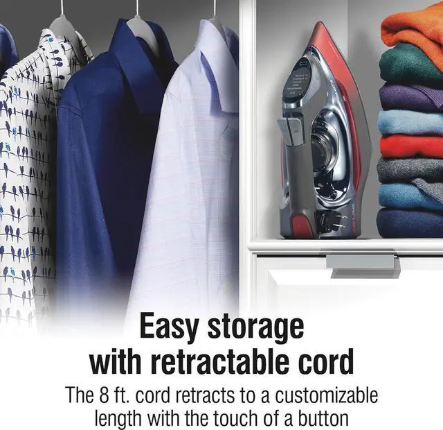 Alt view image 6 of 7 - Steam Iron for Clothes with 8 Retractable Cord, 1700 Watts, 3-Way Auto Shutoff, 400+ Holes, Professional Grade, Temperature Control Dial, Lava Infused Ceramic Soleplate, Black (13113)