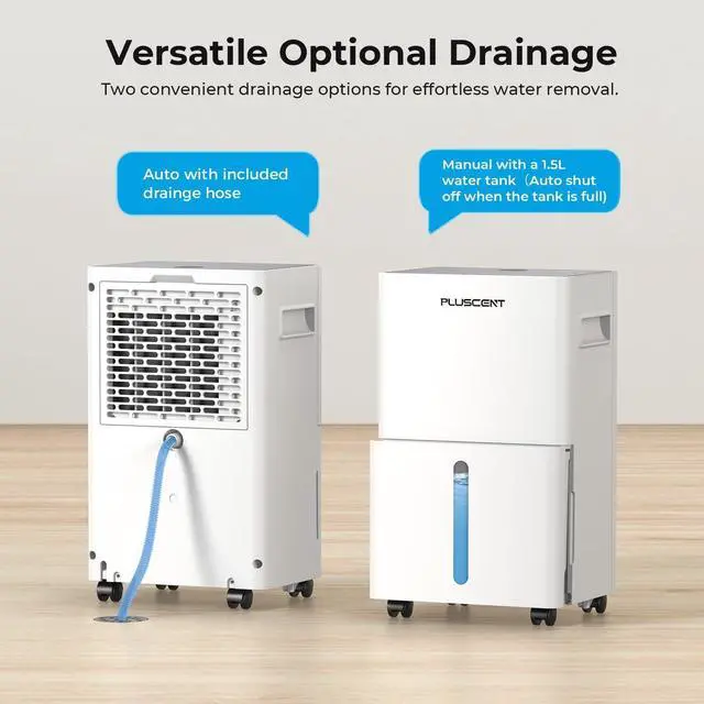 Alt view image 4 of 7 - 1500 Sq.ft Dehumidifier for Basement, PlUSCENT 21 Pints Quiet Dehumidifiers for Home, Large Room, Bedroom with Drain Hose, Smart Humidity Control & Monitor, 3 Operation Modes, 24H Timer, Auto Defrost