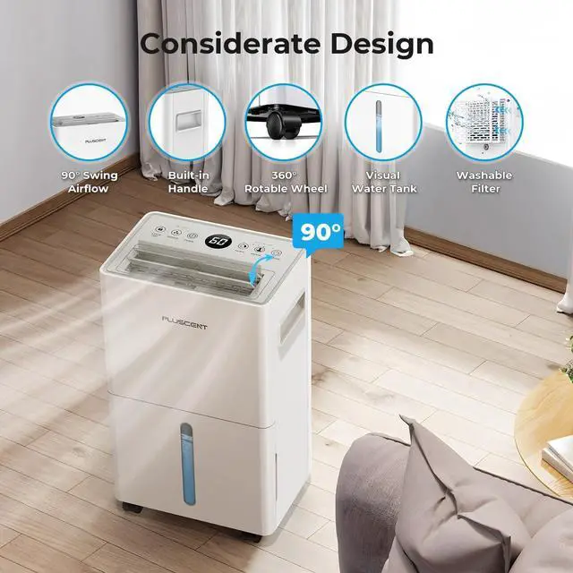 Alt view image 7 of 7 - 1500 Sq.ft Dehumidifier for Basement, PlUSCENT 21 Pints Quiet Dehumidifiers for Home, Large Room, Bedroom with Drain Hose, Smart Humidity Control & Monitor, 3 Operation Modes, 24H Timer, Auto Defrost