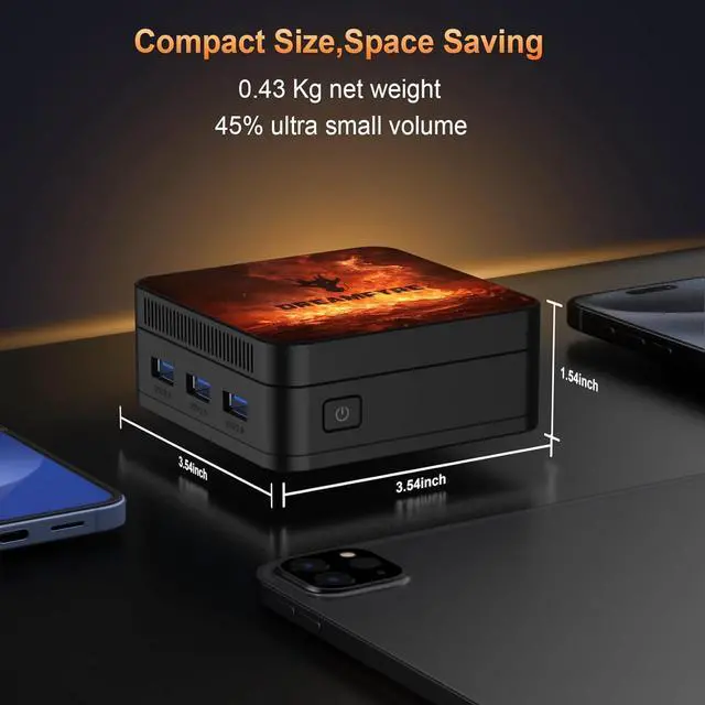 Alt view image 6 of 7 - Mini PC Alder Lake-95 (up to 3.4GHz) 4 Cores 4 Threads, Mini Computers 8GB DDR5 256GB M.2 SSD, Mini PC Dual Lan Support 4K Triple Screen Display/USB3.0/WiFi 5/Bluetooth 5.0/VESA/Home/Business